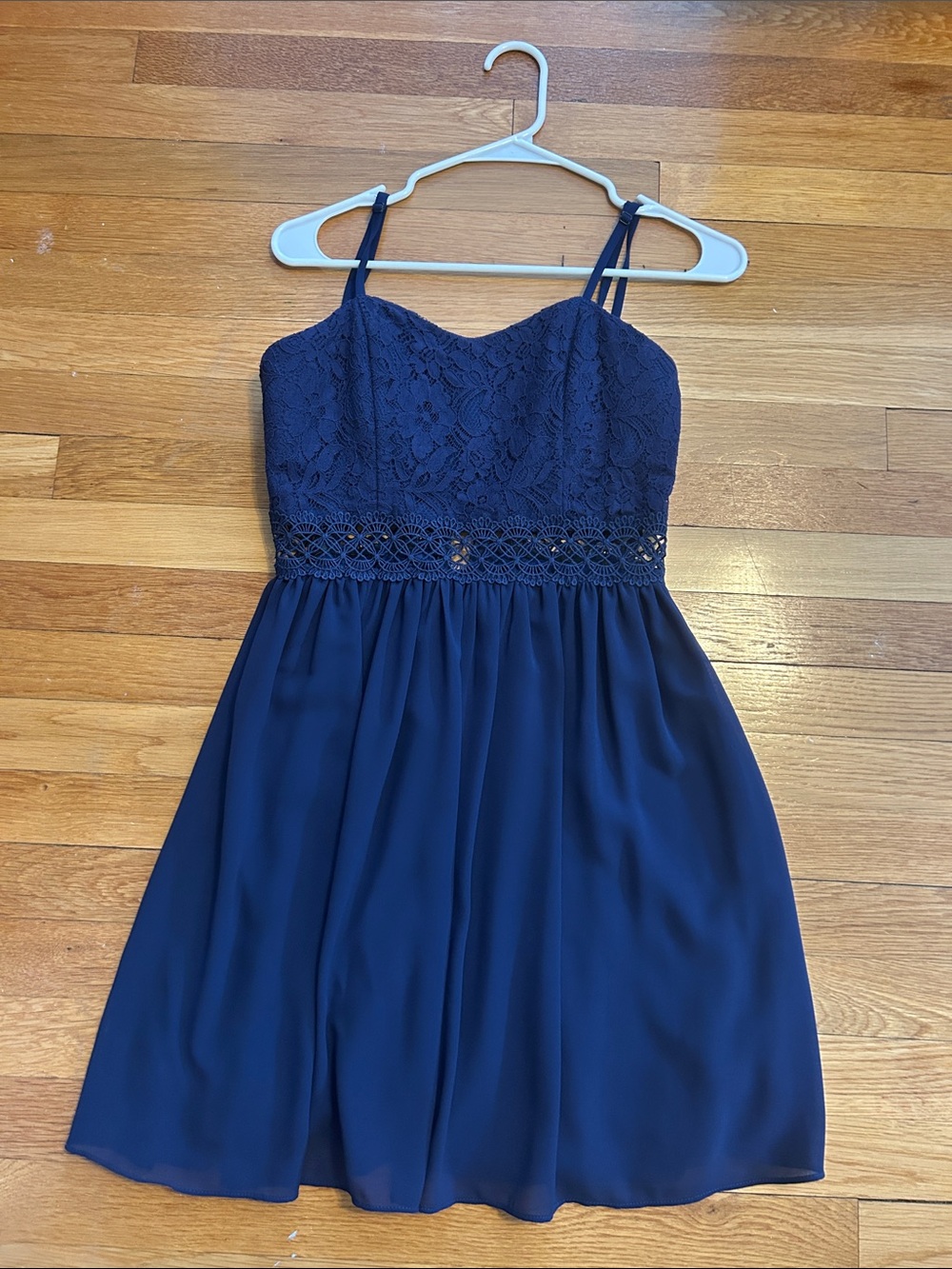 BCX Navy Lace Bodice Spaghetti Strap Dress